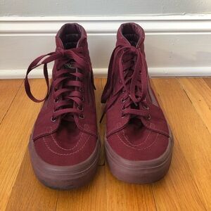 Vans Red Sneakers with High-Top Design and Soft Material